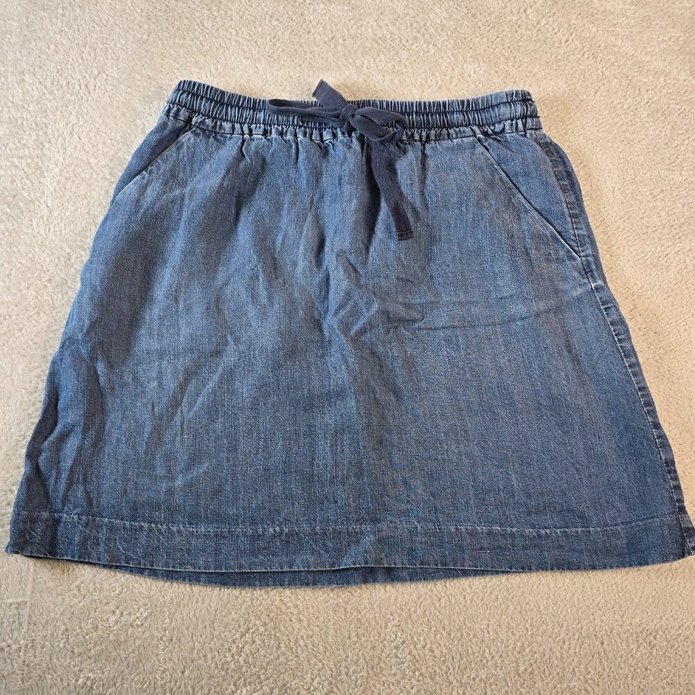 Ann Taylor Chambray Skirt Womens Small Blue Linen Drawstring Beach Western Boho - Picture 1 of 10